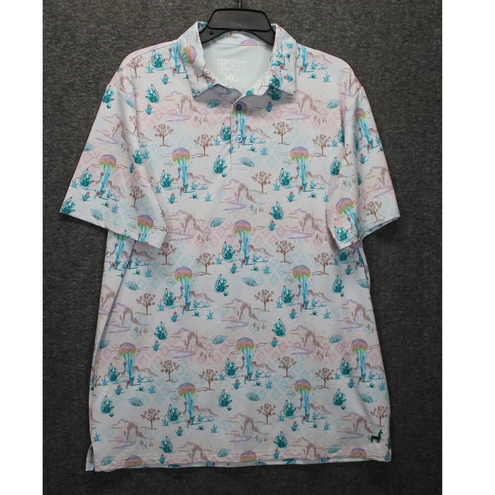 Loft Llama Mens Polo Size XL Area 51 Front Nine | Watercolor/Desert Golf Polo